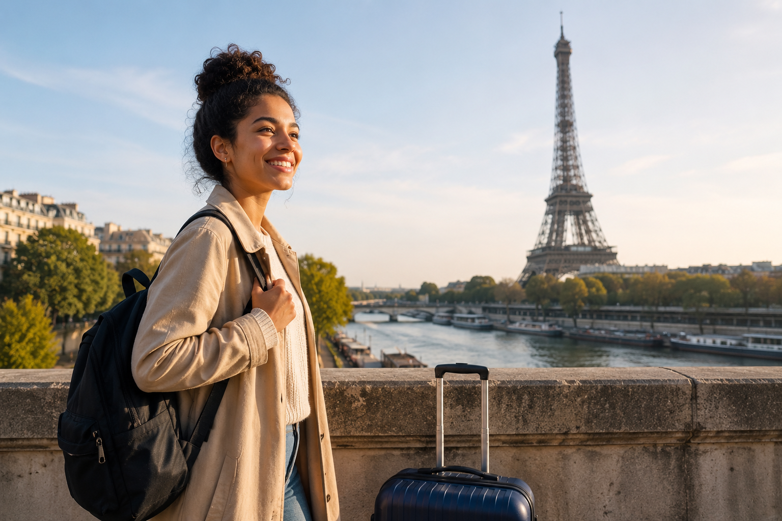 Jovem brasileira chegando em Paris para experiência au pair na Europa